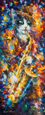 SAXOPHONE CAT  oil painting on canvas