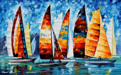 SEA REGATTA  PALETTE KNIFE Oil Painting On Canvas By Leonid Afremov