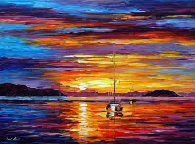 SKY REFLECTIONS  PALETTE KNIFE Oil Painting On Canvas By Leonid Afremov