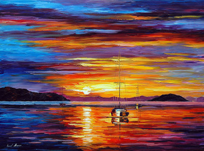 SKY GLOWS  PALETTE KNIFE Oil Painting On Canvas By Leonid Afremov