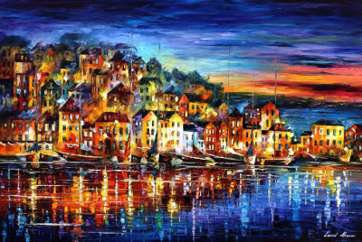 SMALL QUIET TOWN  PALETTE KNIFE Oil Painting On Canvas By Leonid Afremov