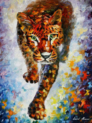 SNOW LEOPARD  PALETTE KNIFE Oil Painting On Canvas By Leonid Afremov