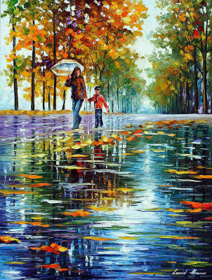 STROLL IN A AUTUMN PARK  PALETTE KNIFE Oil Painting On Canvas By Leonid Afremov