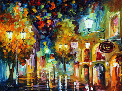 STREET WITH LIGHTS  oil painting on canvas