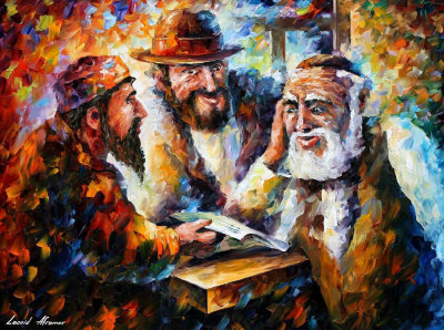 STUDYING BIBLE  PALETTE KNIFE Oil Painting On Canvas By Leonid Afremov