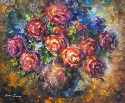 STRONG ROSES  PALETTE KNIFE Oil Painting On Canvas By Leonid Afremov