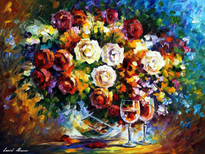 SUMMER OF ROSES AND WINE  PALETTE KNIFE Oil Painting On Canvas By Leonid Afremov