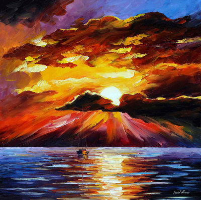 SUNNY CLOUDS  PALETTE KNIFE Oil Painting On Canvas By Leonid Afremov