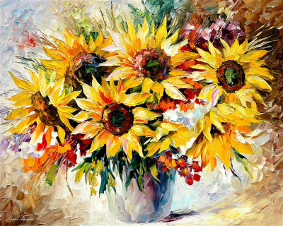 SUNFLOWERS  PALETTE KNIFE Oil Painting On Canvas By Leonid Afremov