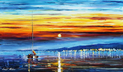 SUNRISE OVER THE SEA  PALETTE KNIFE Oil Painting On Canvas By Leonid Afremov