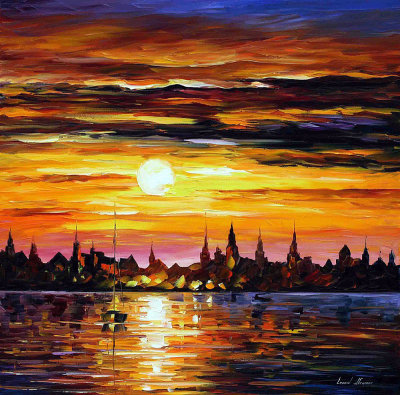 SUNSET IN BARCELONA  oil painting on canvas