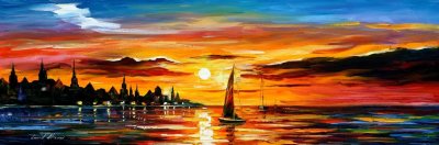 THE AMBER EVENING  PALETTE KNIFE Oil Painting On Canvas By Leonid Afremov
