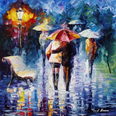 The Blue Rain  PALETTE KNIFE Oil Painting On Canvas By Leonid Afremov