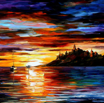 THE COAST OF NORMANDY  PALETTE KNIFE Oil Painting On Canvas By Leonid Afremov