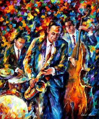 THE LOVELY MUSIC TRIO  PALETTE KNIFE Oil Painting On Canvas By Leonid Afremov
