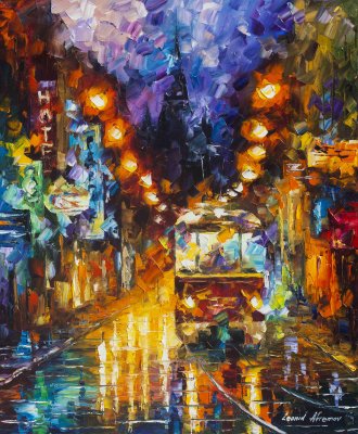 THE RAILS OF THE NIGHT  Original Oil Painting On Canvas By Leonid Afremov