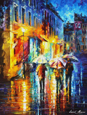 THE THREE UMBRELLAS  PALETTE KNIFE Oil Painting On Canvas By Leonid Afremov