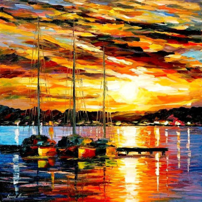 THREE BROTHERS 24X24  PALETTE KNIFE Oil Painting On Canvas By Leonid Afremov
