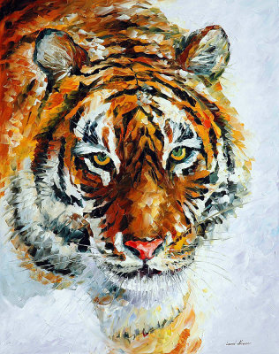 TIGER ON THE SNOW  PALETTE KNIFE Oil Painting On Canvas By Leonid Afremov