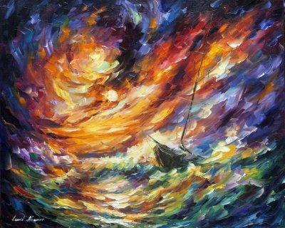 TOUCHING SKY  PALETTE KNIFE Oil Painting On Canvas By Leonid Afremov