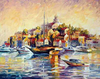 TOWN ON THE HILL  PALETTE KNIFE Oil Painting On Canvas By Leonid Afremov