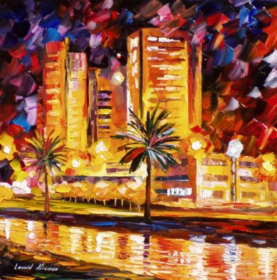 TROPICAL CITY  PALETTE KNIFE Oil Painting On Canvas By Leonid Afremov
