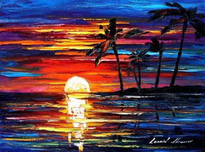 TROPICAL SUMMER FIESTA  PALETTE KNIFE Oil Painting On Canvas By Leonid Afremov