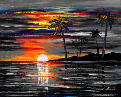 TROPICAL SUNSET B&W  oil painting on canvas