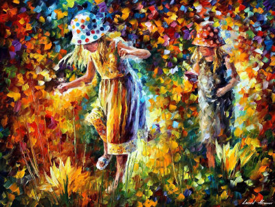 TWO LITTLE SISTERS  PALETTE KNIFE Oil Painting On Canvas By Leonid Afremov