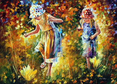 TWO SISTERS  PALETTE KNIFE Oil Painting On Canvas By Leonid Afremov