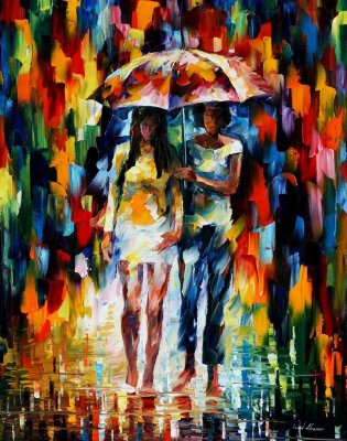 UNDER THE DOWNPOUR  PALETTE KNIFE Oil Painting On Canvas By Leonid Afremov