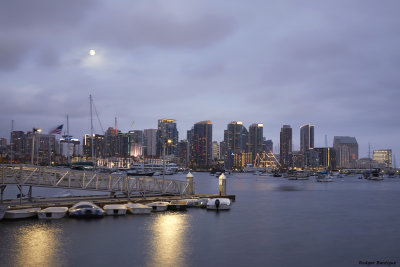 Moon rising over downtown San Diego