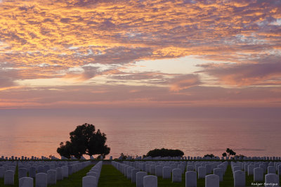 red skies over Fort Rosecrans National Cemetery