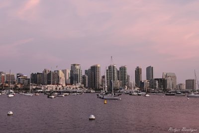 Pink clouds over the San Diego skyline