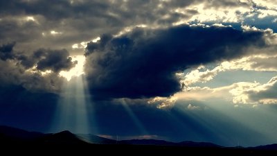 Thunderstorm and light beams