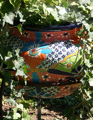 Decorative pot with ivy.