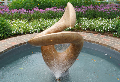 Fountain with Richard Erdman sculpture.