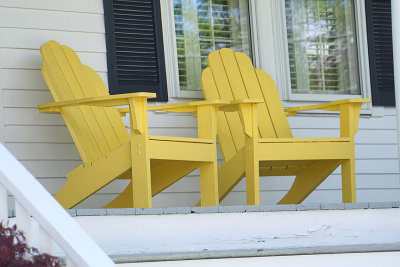 Yellow Adirondack chairs.  55 Wentworth.
