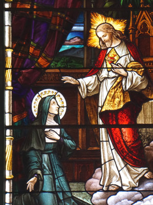 Immaculate stained glass window detail.