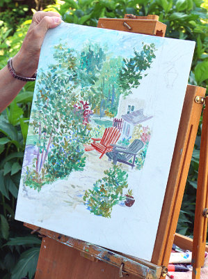 Denise Brown painting in progress.