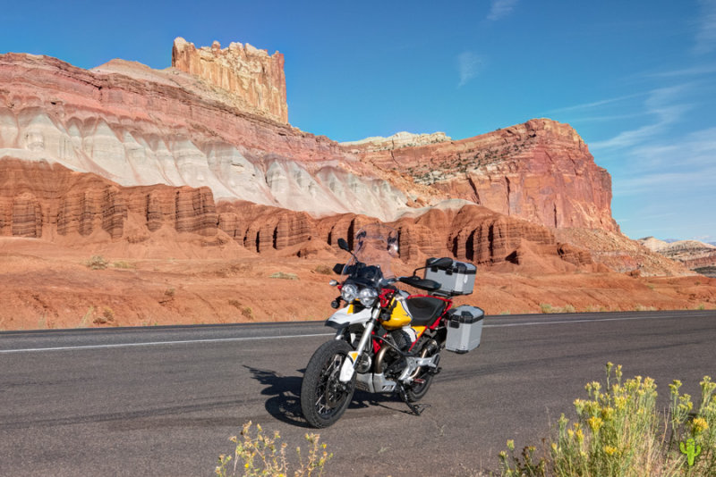 Moto Guzzi Motorcycle Ride thru Capitol Reef National Park
