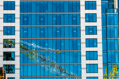 A Crane Reflection in Windows