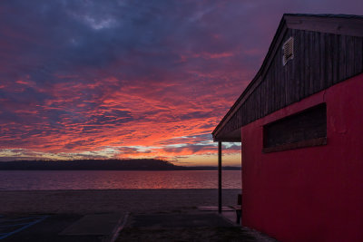 Red Building and a Dramatic Sunset