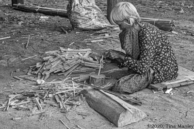 Mai, Cutting Bamboo Sticks for Smoking Fish