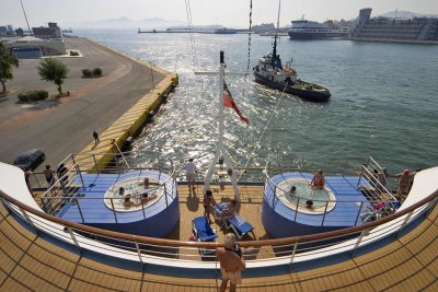 Athens, the traffic at Pireus harbour was so intense we had to wait one hour to leave