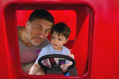 driving the fire truck with Dad