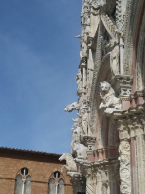 Siena Duomo close up of how facade's upper half is full-blown Gothic