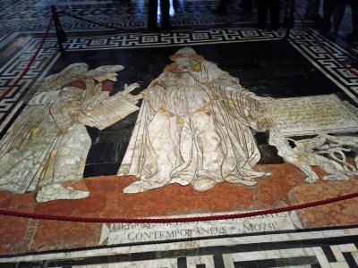 Inlaid floor panel depicting Hermes Trismegistus, founder of human wisdom (executed by Giovanni di Stefano in 1488)