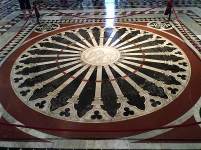 The inlaid marble mosaic floor is one of the most ornate of its kind in Italy, covering the whole floor of the cathedral