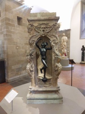 Exquisite pedestal with four fine bronzes built to support Cellini's statue of Perseus